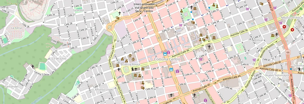 Mapa del centro de Bucaramanga con la ubicación de la oficina en la Calle 34 #10-49